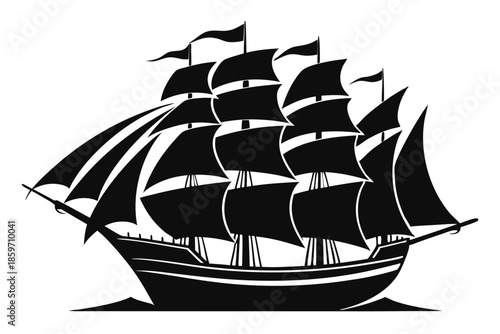 sailing ship line art silhouette vector illustration