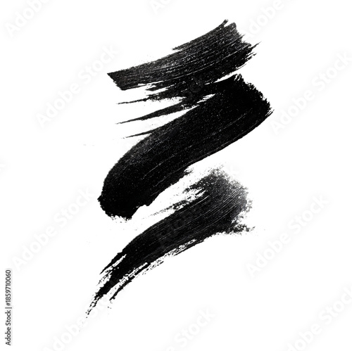 Black grunge paint brush strokes isolated on transparent background