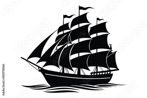 sailing ship line art silhouette vector illustration