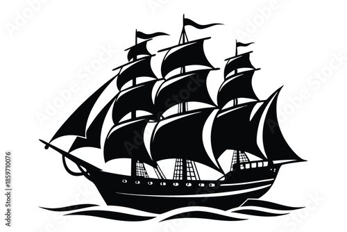 sailing ship line art silhouette vector illustration