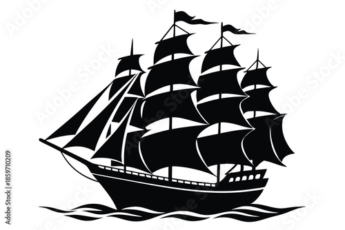 sailing ship line art silhouette vector illustration