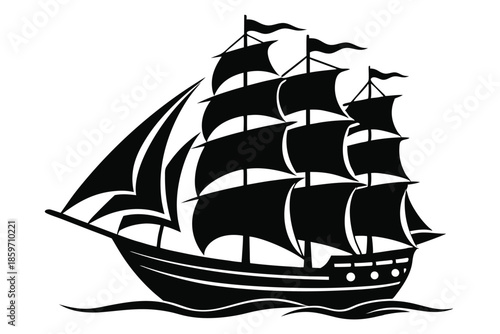 sailing ship line art silhouette vector illustration