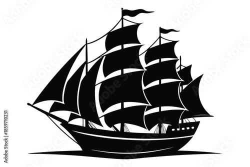 sailing ship line art silhouette vector illustration