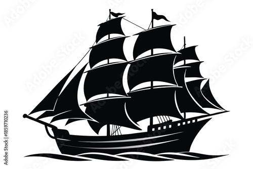 sailing ship line art silhouette vector illustration