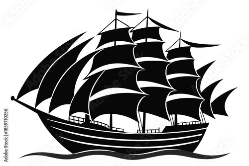sailing ship line art silhouette vector illustration