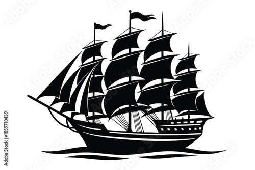 sailing ship line art silhouette vector illustration