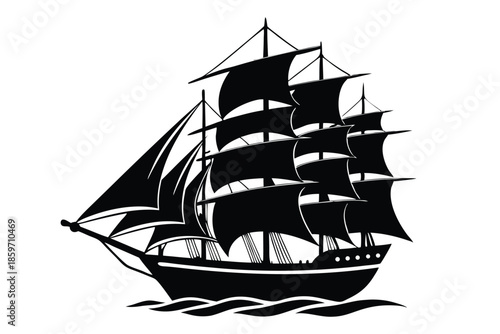 sailing ship line art silhouette vector illustration