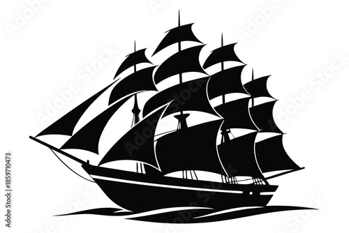 sailing ship line art silhouette vector illustration