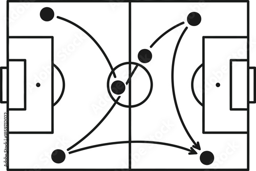 Soccer tactics board illustration with player positions and movement arrows indicating strategy and game plan on transparent background vector