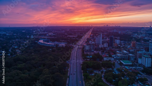 Sunset View Over a City Skyline With Buildings and Clouds at Dusk in Lagos, N...