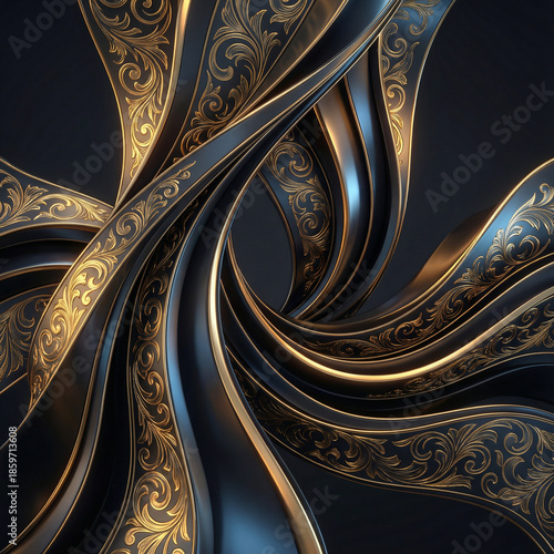 Dark Grey Abstract Background with Elegant Gold Baroque Details
