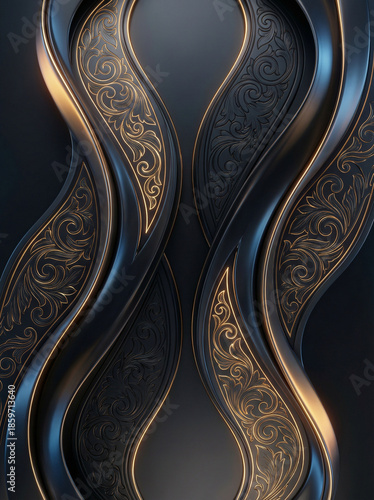 Sophisticated Baroque Abstract Design with Gold Filigree Glow
