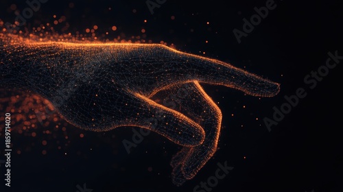 A cybernetic human interacting with a holographic representation of global big data.