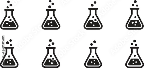Chemical Flask Icons Collection Laboratory Glassware Symbols for Science Research Isolated on Transparent Background Vector Illustration