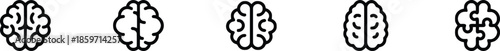 Collection of Brain Vector Icons Representing Mental Health and Cognitive Function for Use in Medical Illustrations and Educational Materials