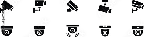Collection of Security Camera Vector Icons for Surveillance Systems and Closed Circuit Television with Modern Design for Crime Prevention and Safety
