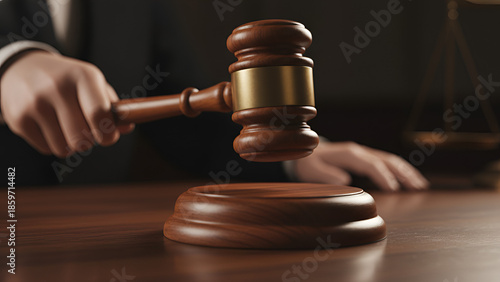 Gavel in Motion — Judge's Hammer Striking for Legal Imagery

