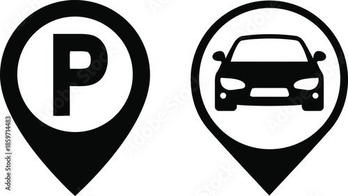 Parking Sign Icon Set on Transparent Background Collection of Location Symbols Vector Line Art Style for Car Automotive Transportation Road Public Space Garage