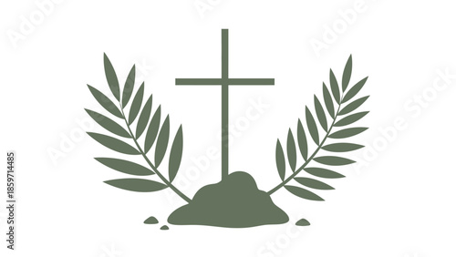 Green cross with olive branches on a white background