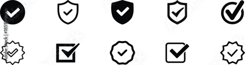 Set of Check Mark Vector Icons for Approval and Validation Purposes Featuring a Range of Styles for User Interface Design and Task Completion Confirmation