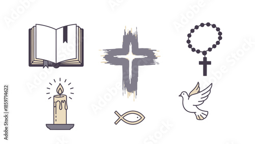 Religious symbols and illustrated in black and beige book candle