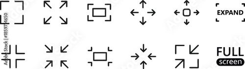 Set of Expand Icon Line Style Such as Fullscreen Arrow Enlarge Isolated on Transparent Background Vector Illustration