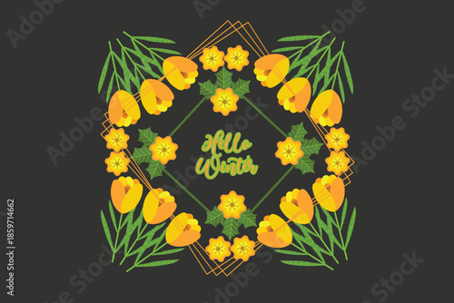 bouquet of yellow flowers,yellow flowra fram,flowra vector design.