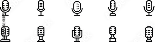 Set of Microphone Outline Icons on Transparent Background Collection of Microphone Symbols Mic Element Vector Line Art Style for Podcast Sing Music Interview Record Studio