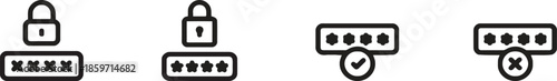 Set of Password Icons for Security and Authentication with Protection Verification and Blocked Lock with Stars or X Symbols for Data Protection Vector Isolated