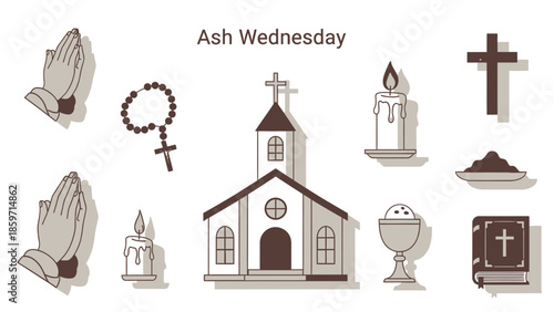Ash Wednesday religious symbols and church religion cross