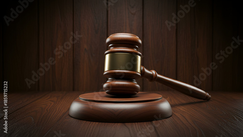 Gavel and Wooden Sound Block in Spotlight — Legal Justice Theme for Courtroom Imagery

