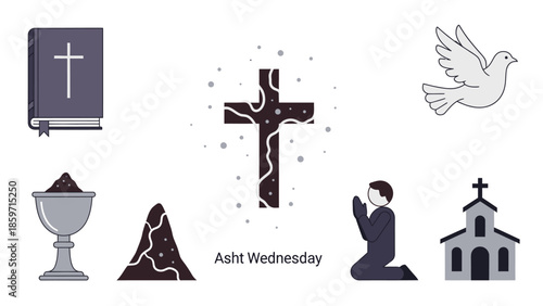 Asht Wednesday religious symbols and cross dove