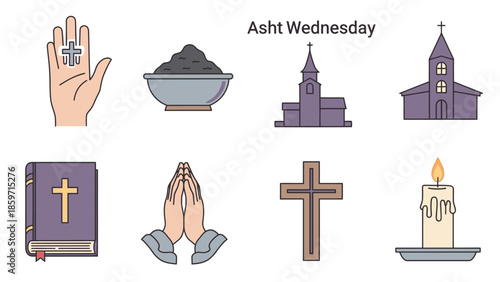 Asht Wednesday religious symbols and hand cross