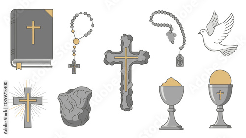 Christian religious symbols and book cross