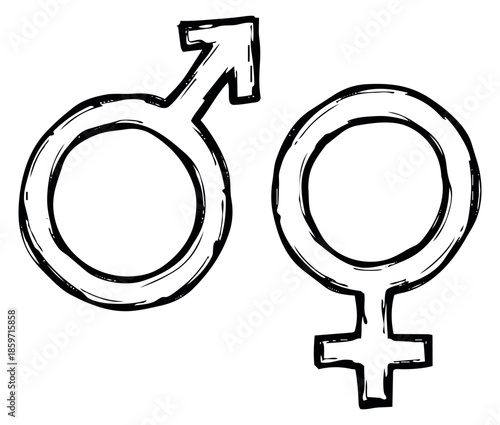 Hand drawn line art gender symbols set featuring male and female signs for design