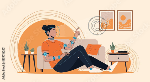 Futuristic interaction technology augmented reality experience in interior setting for modern user