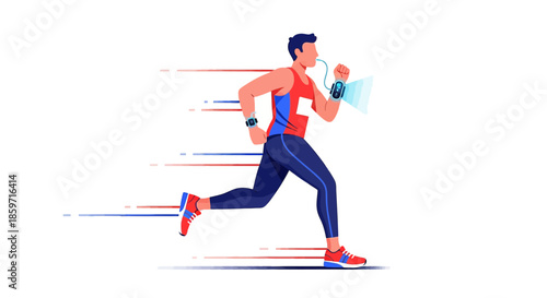 Futuristic runner with advanced wearable technology enhancing performance during exercise and