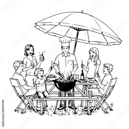 Family enjoying outdoor cookout