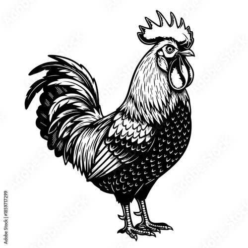 Majestic black and white rooster