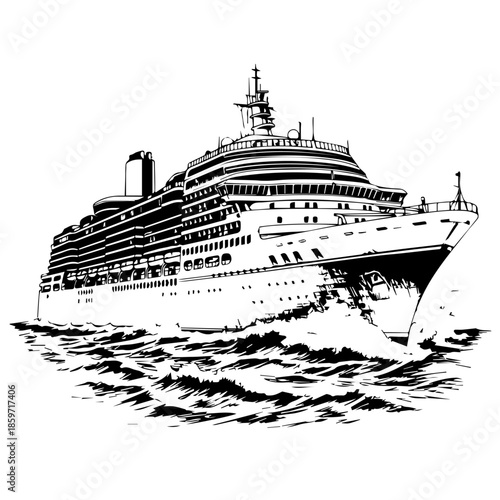 Large cruise ship sailing on waves