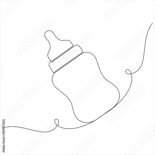 One continuous line drawing of baby feeding bottle vector illustration