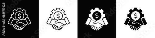 Business Partnership Icon With Variatif Black White Minimal Style