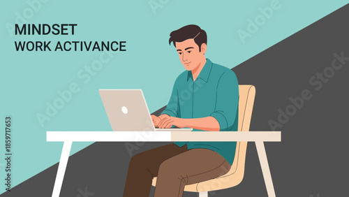 motivational workspace illustration emphasizing positive mindset and work activation for