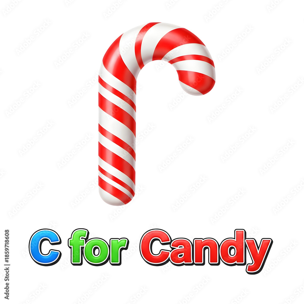 Fototapeta premium 3D icon of a classic candy cane, representing 'C for Candy'