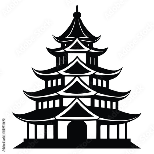 pagoda line art silhouette vector illustration