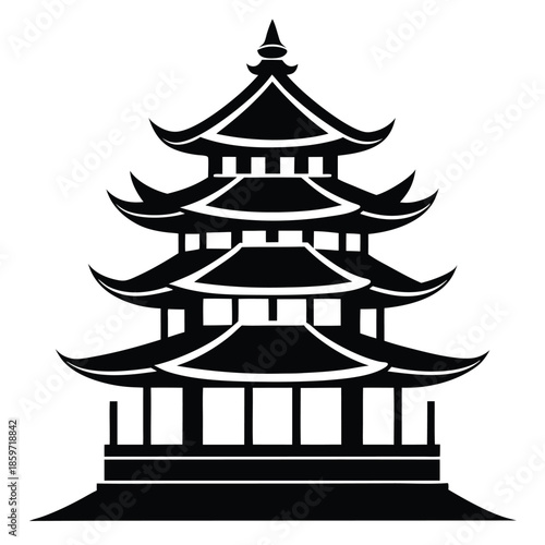 pagoda line art silhouette vector illustration