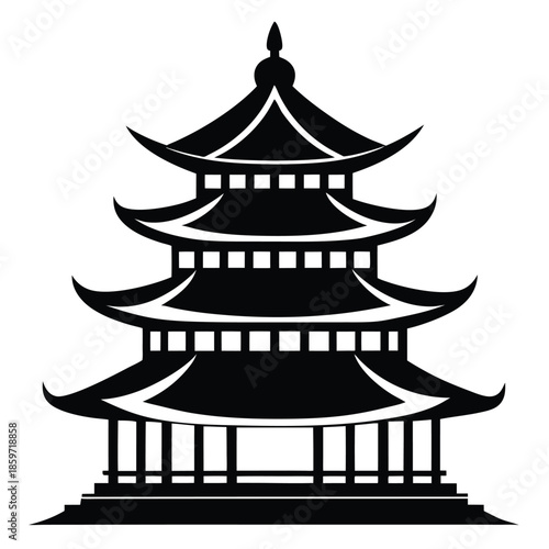 pagoda line art silhouette vector illustration