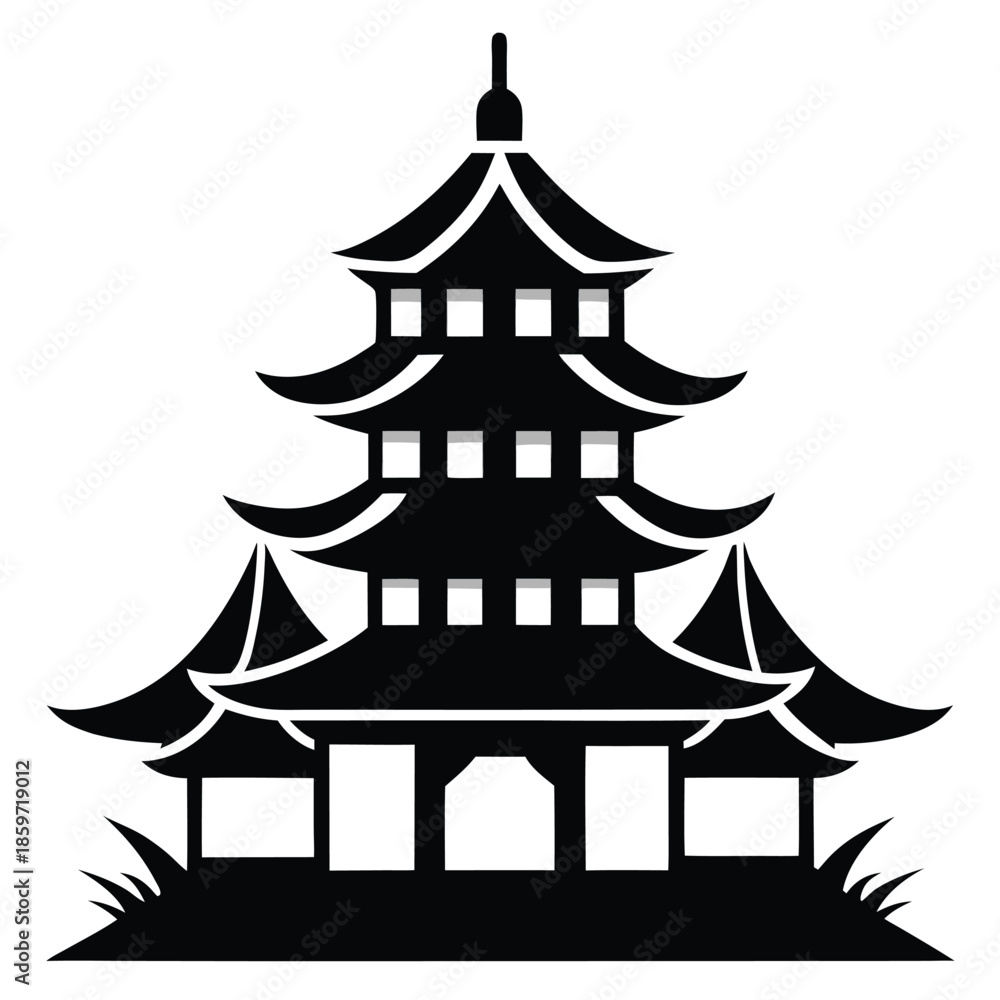 Obraz premium pagoda line art silhouette vector illustration