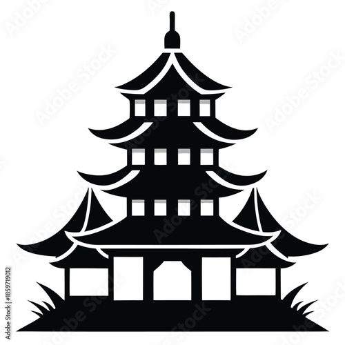 pagoda line art silhouette vector illustration