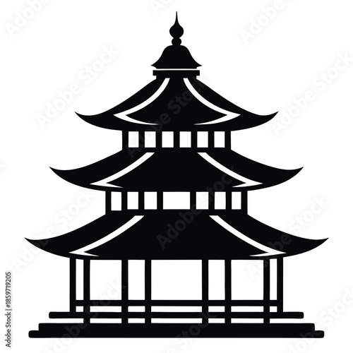 pagoda line art silhouette vector illustration